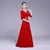 Vestido de coro 2019 nuevo disfraz de terciopelo para coro de adultos canción roja manga media música folclórica actuación de erhu disfraz femenino