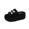 Pantuflas Peludas de Suela Gruesa para Mujer, Moda Otoño e Invierno 2026, Pantuflas de Algodón Slip-On de Pelo Rizado con Letras