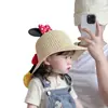 Chapéu de Bebê Menina Chapéu de Sol de Verão Fofo Minnie Proteção Solar para Bebê Chapéu de Palha de Aba Larga Chapéu de Pescador com Laço para Menina