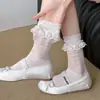 Calcetines Finos de Verano para Mujer, Adorno Dulce de Encaje, Calcetines en Capas, Estilo Ballet, Calcetines de Malla Ultra-Finos hasta la Pantorrilla, Calcetines de Mujer de Moda