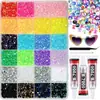 Caja de 24 compartimentos moderna y popular de diamantes de resina jelly de color AB con base plana, empaquetada para arte de uñas DIY, accesorios pequeños, venta al por mayor