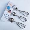 Cuchara para helado de tres piezas en caja de color, cuchara para helado de acero inoxidable, cuchara para helado, cuchara para hacer bolitas de fruta