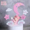 Pacote com 10 Decorações de Bolo Estrela Lua Bola de Pelo Nuvem Inserção Balão Arco-Íris Decoração de Mesa de Sobremesa de Aniversário