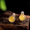 Aretes de Moda al Por Mayor Ol Plata S925 Chapado en Oro Joyería Ámbar Aretes de Botón Directo de Fábrica