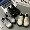 Sapatos de couro pequenos Mary Jane Big Head Lefu brancos femininos 2024 outono novo all-match fundo grosso com saia sapatos de camada única de aumento de altura
