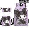 Mochila escolar estampa 3D nova Sanrio coolomi kuromi estojo bolsa de ombro conjunto de três peças