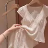 Pijama de verão com decote em V e acabamento em renda com sutiã embutido, pijama de manga curta para mulheres, short, conjunto casual para ficar em casa, pode ser usado para sair