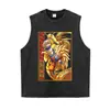Camiseta unisex verano versátil estampada manga corta desgastada retro vintage hombro caído marca de moda