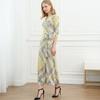 Vestido Elegante Estilo Coreano Decote V Manga Três Quartos Cintura Ajustável Estampado Saia Longa para Mulheres Pg Dvf2025 Verão Novo Estilo