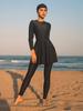 Traje de Banho com Barra Flare, Mangas Longas, Calça Longa, Conjunto de Quatro Peças, Burkini Conservador com Bojos e Capuz