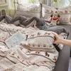 Conjunto de Pijama de Gaze Dupla Camada Classe A Quatro Peças Estilo Fresco Ins Super Macio Algodão Puro Desenho Animado Roupa de Cama para Estudante Conjunto de Três Peças