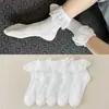 Meias Infantis Brancas, Meias Lisas de Cano Médio para Estudantes, Meias Respiráveis de Princesa para Meninas na Primavera e Verão, Meias com Borda de Renda para Crianças Maiores
