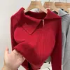 Novo cardigã cinza com lapela e zíper duplo para mulheres, nova coleção outono e inverno, casaco suéter de nicho e estiloso
