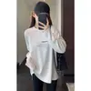 Moda Apilada ~ Para Usar Sola Holgada Perezosa Aspecto Adelgazante Camiseta Blanca de Manga Larga con Letras para Mujer 25 Nuevo Otoño Z1114C