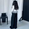 Conjunto de Primavera e Outono para Meninas 2025 Nova Moda Meninas Estilo Ballet Coreano Top com Babados Calças de Perna Larga Conjunto de Duas Peças
