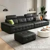 Sofá italiano minimalista de piel acolchada, diseño modular de línea recta, reposacabezas ajustable, adecuado para salas de estar grandes