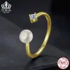 Anillo Abierto Evelle Perla de Agua Dulce Natural Moissanita Plata de Ley s925 Moda Anillo Ajustable Joyería para Mujer
