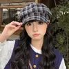 Gorra Octagonal de Cuadros Estilo Japonés para Otoño e Invierno para Mujer, Boina Vintage para Adelgazar la Cara, Versátil Informal, Moderna