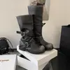 Dos pilas apiladas alto cuero suave otoño e invierno versión coreana suela gruesa botas de uso botas de montar botines estilo nuevo 2025 botas altas de caña ancha para mujer