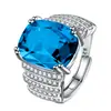Anel Kawei Banhado a Ouro com Topázio Imitação Aquamarina Pedra Colorida Turmalina Verde Trapezoidal Anel Masculino Moderno com Zircônia Full Diamond