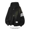 Sudadera con capucha y cremallera estilo retro americano con tres rayas, cárdigan para hombre, marca de moda versátil para otoño e invierno, chaqueta casual, top