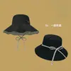 Sombrero de pescador con lazo a cuadros estilo coreano para mujer, sombrero solar de ala ancha para exteriores que hace que la cara se vea más pequeña, sombrero de protección solar de verano