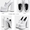 2022 Sapatos Femininos de Moda Plataforma com Salto Grosso Bico Quadrado Cor Sólida Cano Baixo Impermeáveis Camada Dupla