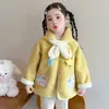 Abrigo de Lana con Felpa para Niñas Otoño Invierno 2026 Ropa de Invierno Infantil Nueva y Elegante Abrigo de Lana con Capucha de Dibujos Animados para Bebé