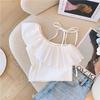 Camiseta sin mangas de verano para niña, moderna, única, con volantes irregulares en el hombro, top corto