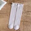 Meias longas girls sem costura peça única verão estilo fino meias infantis até o meio da panturrilha malha respirável meias altas girls brancas algodão