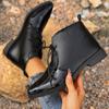 Botines de Moda Nuevos de Verano y Otoño de Comercio Exterior Estilo Retro Punta Fina para Mujer Tacón Bajo Plano Cierre Frontal con Cordones Botas de Moda con Temperamento para Mujer