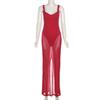 Vestido europeu e americano elegante com cintura justa e malha sexy puro desejo elástico saia justa cor sólida