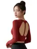 Top de Manga Larga para Mujer sin Espalda para Yoga con Almohadillas en el Pecho y Agujeros para los Pulgares, Top Corto de Fitness, Camiseta Deportiva de Belleza de Espalda para Pilates