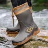Venta Caliente Transfronteriza Botas de Agua de Goma Antideslizantes para Hombre, Altura Media Pantorrilla, Puño Elástico, Resistentes al Desgaste, Impermeables, para Pesca, Conductor, Obra