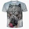 Comércio exterior transfronteiriço 2025 novidade quente cabeça de lobo impressão digital 3D moda casual solto manga curta top quente