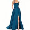 2026 Amazon Europeu e Americano Transfronteiriço Novo Estilo Vestido de Madrinha Longo com Cauda Pequena, Alças Finas, Cor Sólida Vestido de Banquete para Noite
