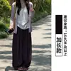 Pantalones Casuales de Lino Morado Ahumado Estilo Japonés para Mujer, Verano Delgados de Corte Holgado, Adelgazantes para Figuras Pequeñas, Pantalones de Pierna Ancha de Algodón y Lino con Caída