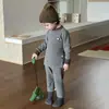 Conjunto de Roupa Íntima Térmica Sem Costura de Lã e Seda Infantil para Meninos e Meninas, Top e Calça Derong de Gola Redonda para Outono, Pijama para Casa