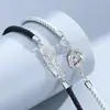 Pulsera de Pareja Pluma Te Acompañé Par de Hombres y Mujeres Ceja Moda Personalidad Plata de Ley Tejido Cuerda de Mano