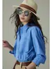 Jomi STUDIO: Camisa de manga comprida azul Klein, arejada e confortável, adequada para todas as estações, perfeita para uso profissional e casual, corte solto, estilo feminino