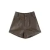 Ropa de mujer transfronteriza al por mayor artículo popular cintura alta plisado dobladillo enrollado línea A pantalones de cuero holgados adelgazantes pierna ancha shorts casuales