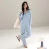 Nuevos Pijamas 2026 para Mujer, Primavera y Otoño, Algodón Puro Suave, Manga Larga, Rayas Azules, Se Pueden Usar Afuera, Holgado, Ropa de Casa 100% Algodón