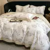 Nuevo juego de cuatro piezas de Tencel Lyocell con estampado digital, tacto frío y borde ancho, sábanas sedosas de alta gama, funda de edredón estilo lujo ligero