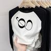 Camiseta Feminina Manga Longa Cor Contrastante no Ombro Design Novo para Outono Início Cordão Top Interno Camiseta de Manga Longa Estampada para Usar por Baixo para Mulheres