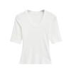 Camiseta Amarilla Mujer Ajustada Manga Media Cuello en U Camiseta Básica Estilo Puro Deseo 2025 Top Ajustado a la Cintura Manga Media Baja