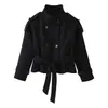 Atacado Fabricante de Roupas Femininas Transfronteiriço 2026 Outono/Inverno Novo Estilo Europeu Casaco de Lã com Botões Duplos Gola Alta Cadarço