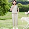 Traje de Moda Casual de Verano para Mamá Talla Grande Sudadera Estampada de Cuello Alto Holgada Pantalones Leggings de Cintura Elástica Traje Estilo Western