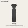 Vestido Longo Slim Fit Estilo Europeu e Americano Verão 2025, Vestido de Tricô de Manga Curta, Vestido Bodycon Simples com Fenda para Mulheres