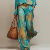 Conjunto de moda transfronterizo otoño/invierno 2026 de marca independiente europea y americana para mujer: Conjunto casual de dos piezas con top estampado estilo francés y pantalón largo