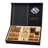 Vajilla de acero inoxidable 1010 de Amazon transfronterizo, juego de 24 piezas con cuchillo, tenedor y cuchara para carne estilo occidental, juego de regalo de cuatro piezas en caja dorada.